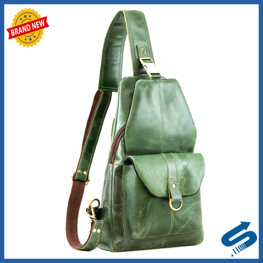 Genuine Leather Crossbody Sling Bag, Travel Hiking Daypack, Adjustable Strap
